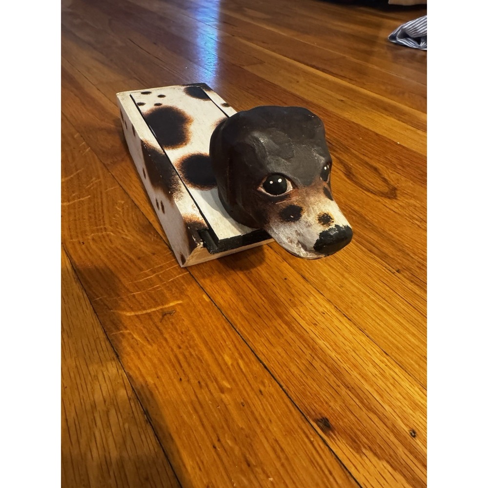 Vintage Wooden Handmade Spotted Hunting Dog Sliding Box Weird‎ Storage Unique